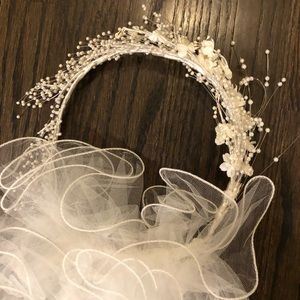 White beaded bridal veil